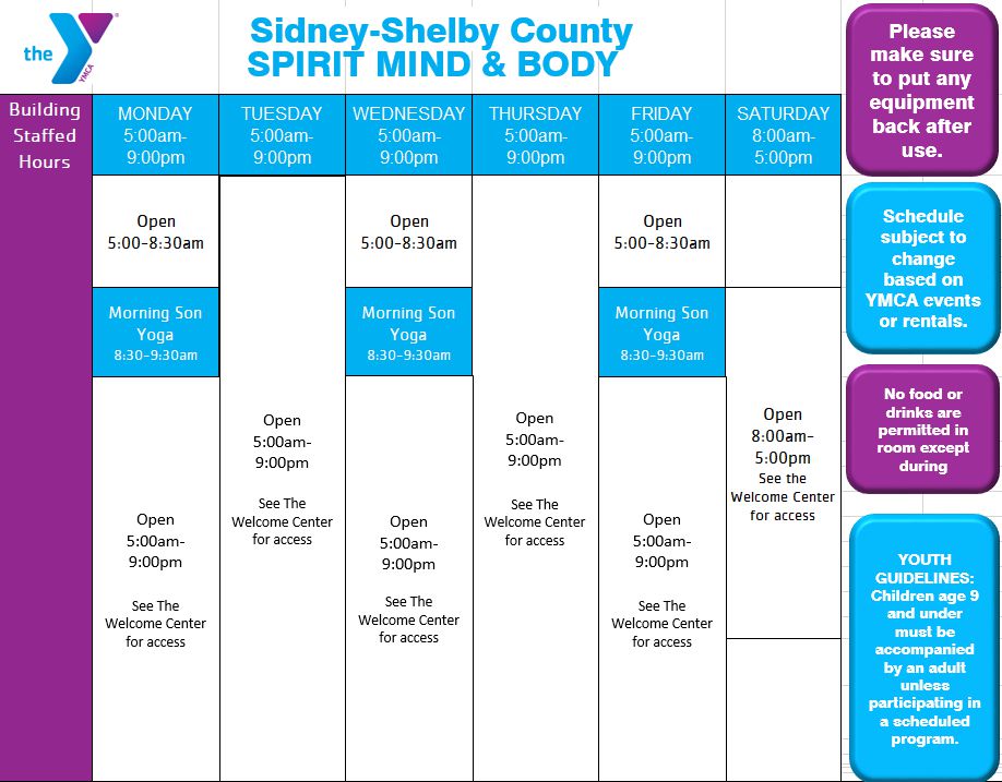 Spirit, Mind, Body Schedule